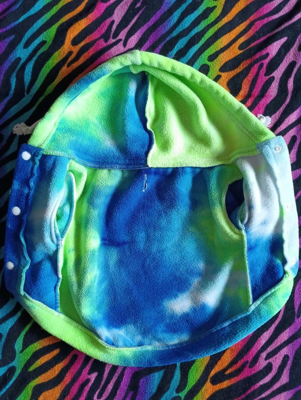 💙💚 Tie Dye Neon Dog Hoodie Sweater Button Up Faux Fleece Small Blue Green